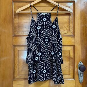 Eyeshadow Black White Print Semi-sheer Tier Tank Top Women’s Small